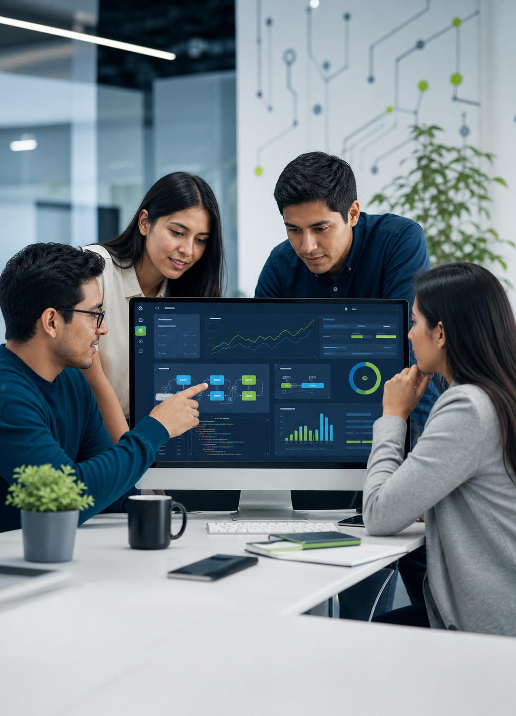 Equipo analizando soluciones tecnológicas empresariales